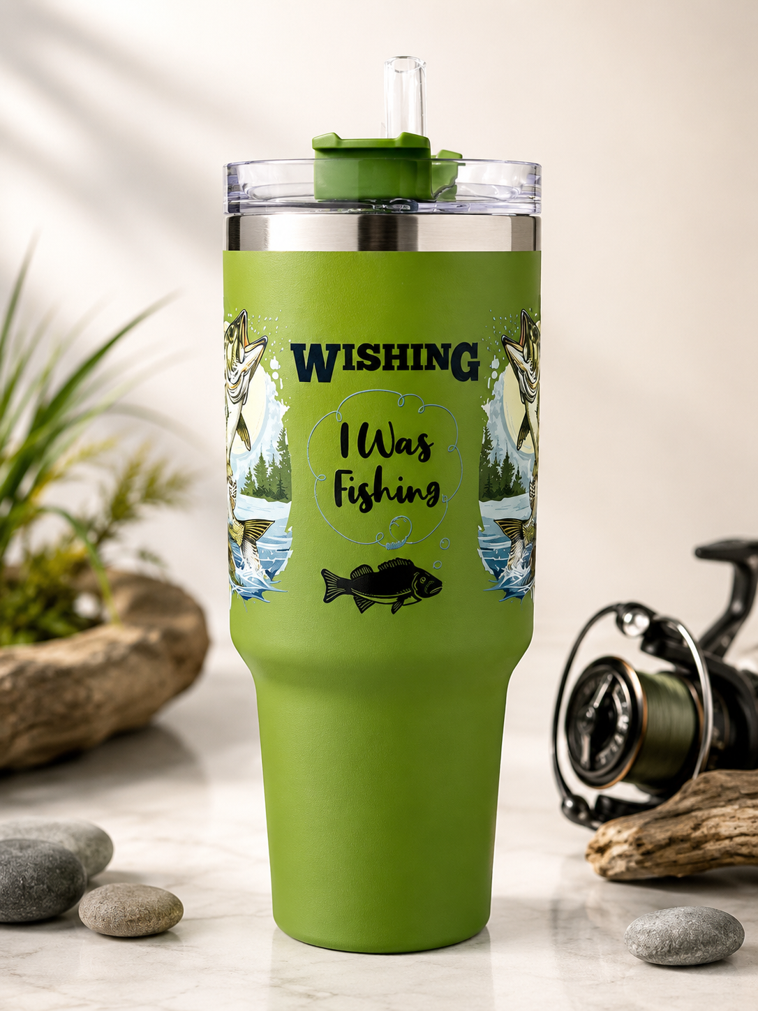 Wishing I Was Fishing – 40 oz Stainless Steel Tumbler-Premade