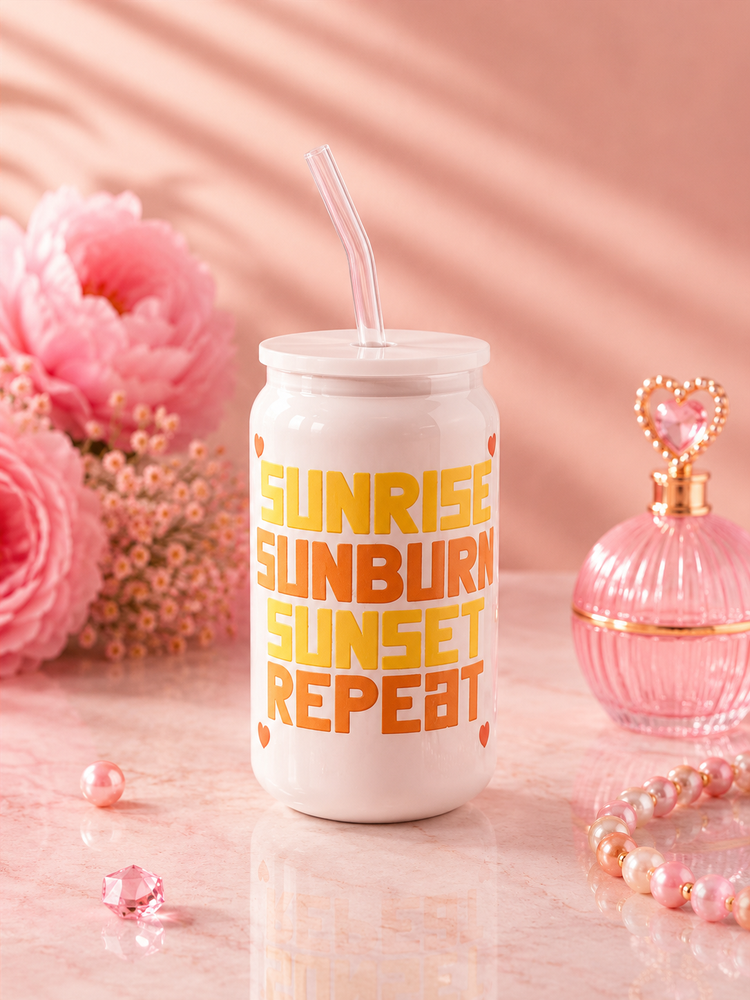 Sunrise Sunburn Sunset Repeat Glass Can Cup – 16 oz