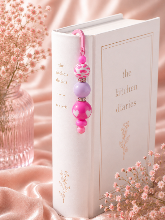 Pink Hearts Beaded Bookmark