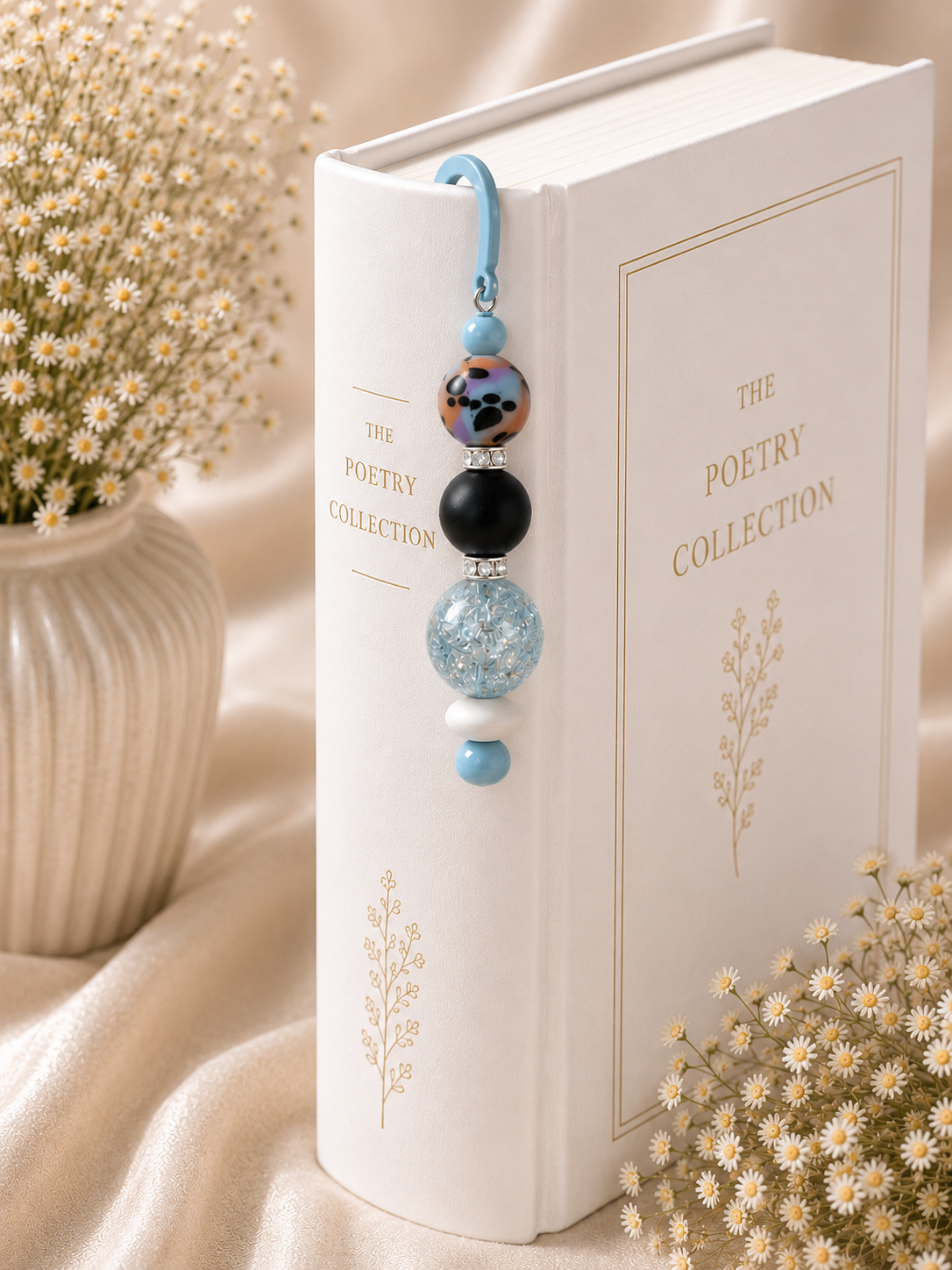 Blue Paw Print Beaded Bookmark