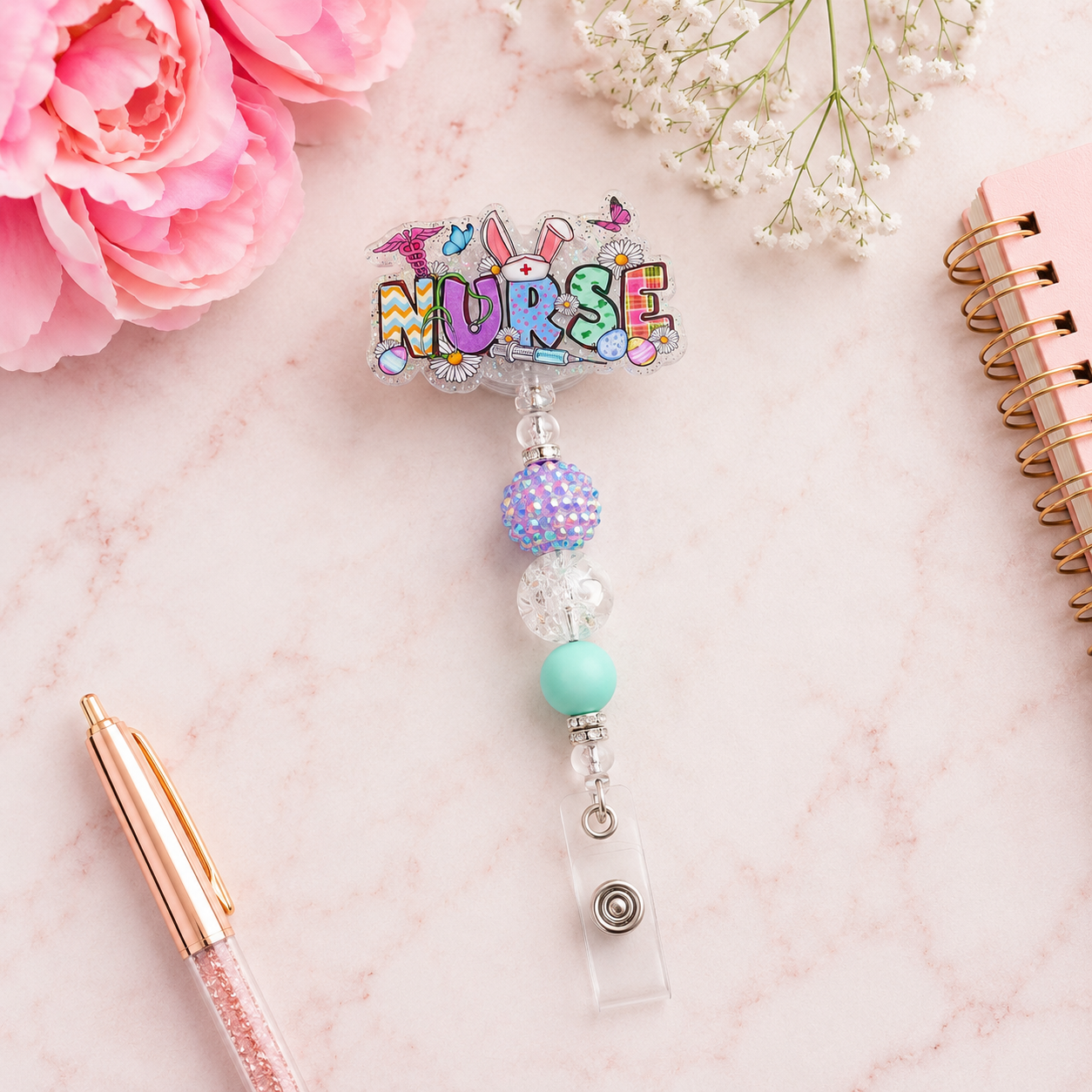 Nurse Beaded Badge Reel