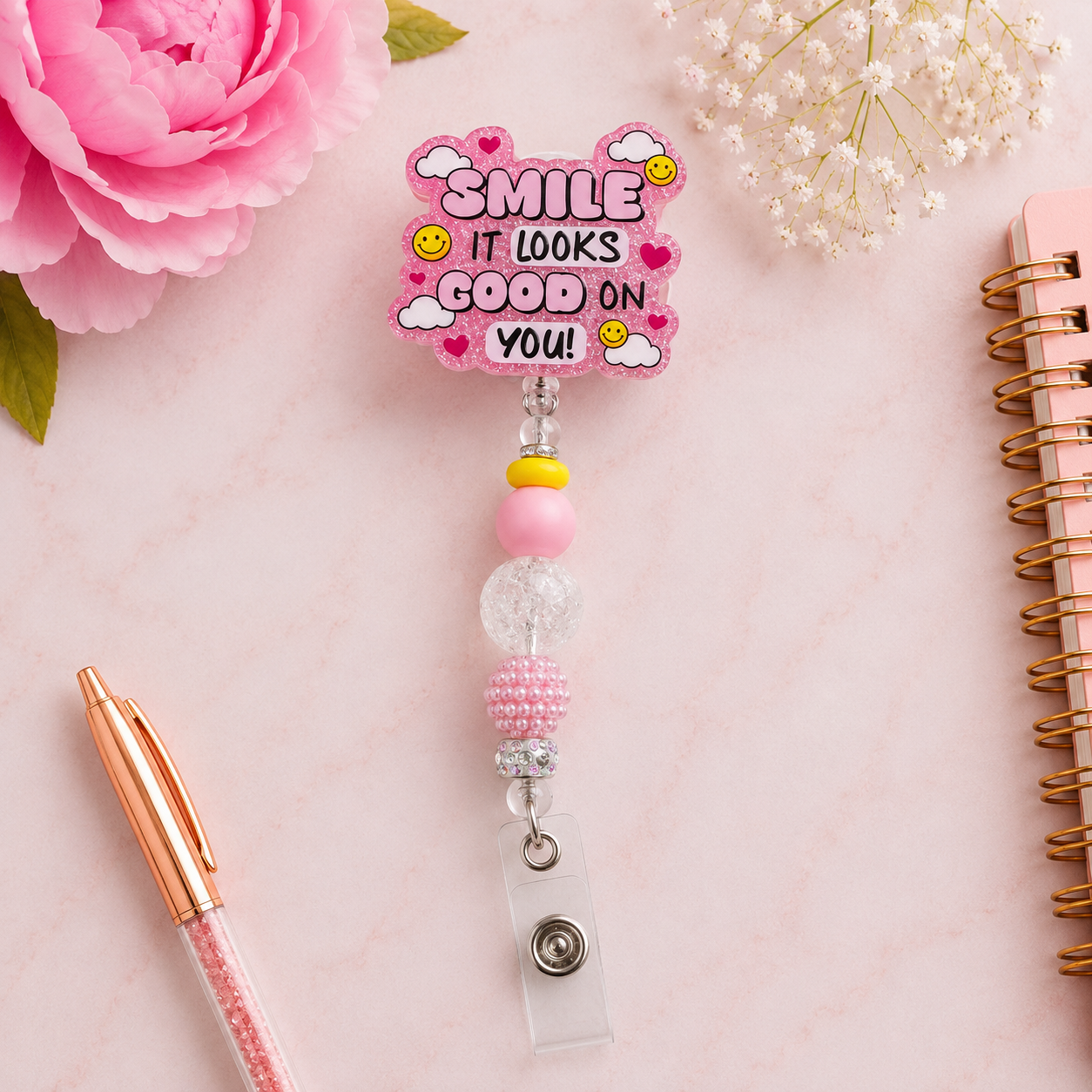 Smile It Looks Good On You Badge Reel